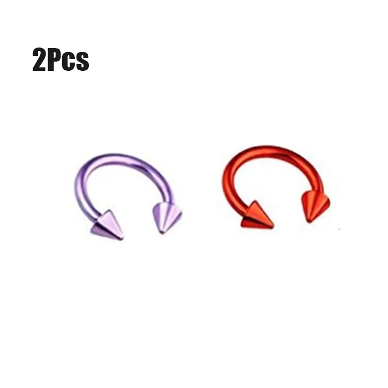 Thumbnail: 2Pcs Cone Spike Horseshoe Circular Septum Nose Ring Surgical Steel Nipple Hoops