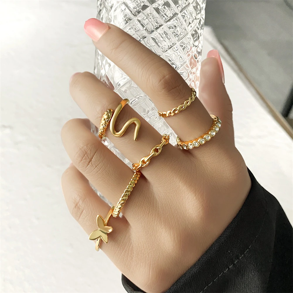 Thumbnail: FNIO Bohemian Gold Chain Ring Set Coin Snake Moon Party Trend Jewelry