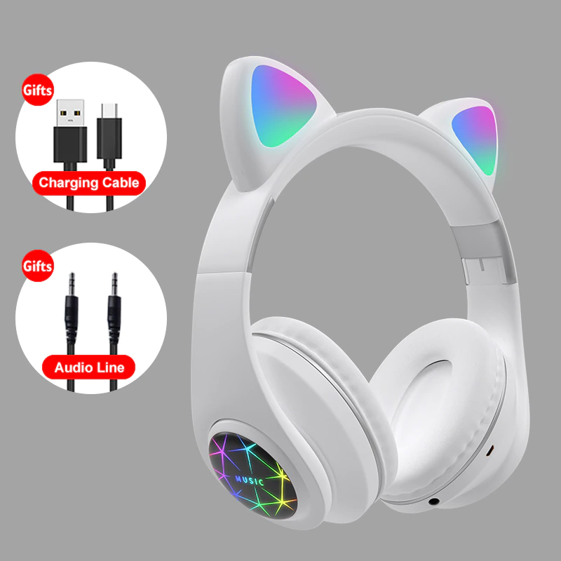 Thumbnail: Cat Ears Earphones Wireless Headphones Music Stereo Bluetooth With Mic Gamer
