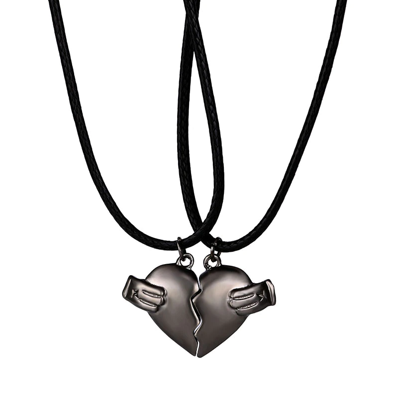 Thumbnail: 1Pair Magnetic Couple Necklace For Lovers Gothic Punk Heart Pendant Necklace
