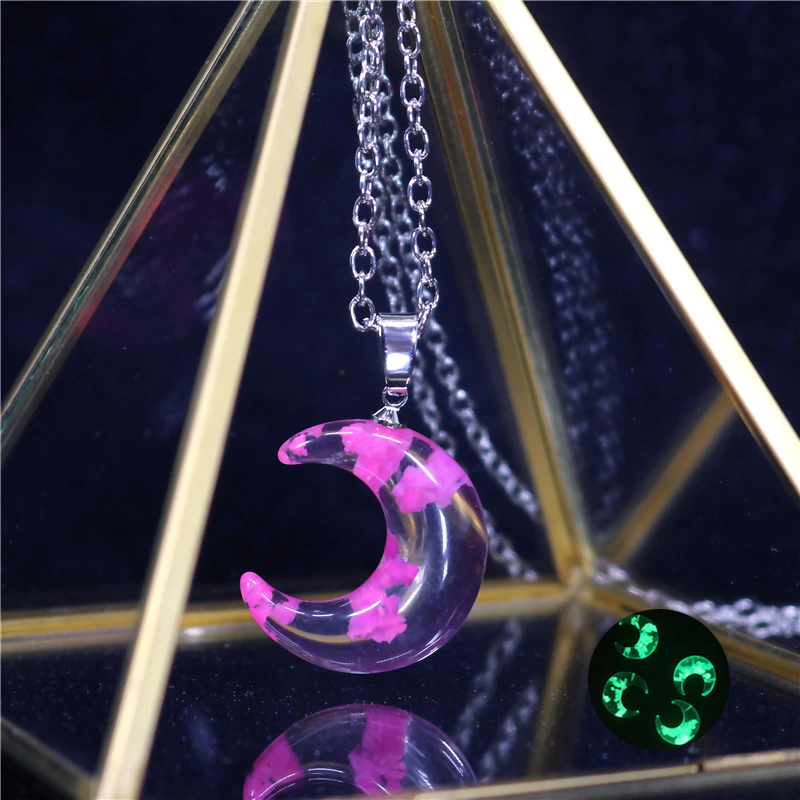 Thumbnail: Chic Transparent Resin Ball Moon Necklace Blue Sky White Cloud Chain Fashion
