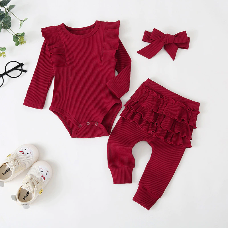 Thumbnail: 3Pcs Baby Girl Outfit Toddler Clothes Flower Print Long Sleeve+Pants+Headband