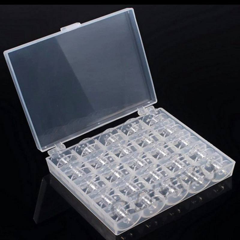 Thumbnail: 25Pcs Clear Sewing Machine Bobbins Spools Empty Plastic Storage Box