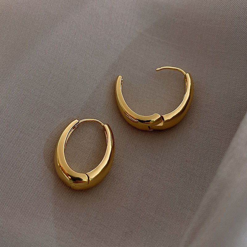 Thumbnail: Classic Copper Alloy Smooth Metal Hoop Earrings Fashion Korean Jewelry