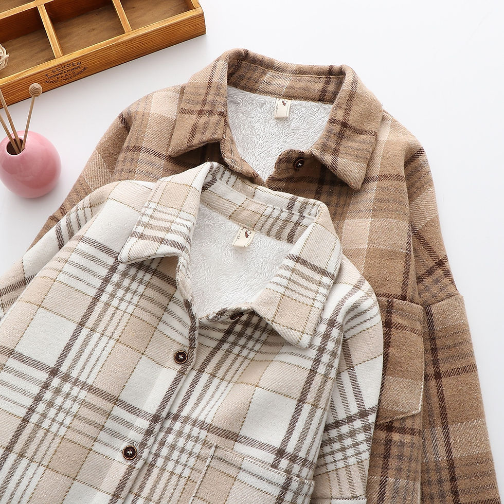 Thumbnail: Fashion Thick Velvet Plaid Shirts Women Winter Keep Warm Blouses and Tops