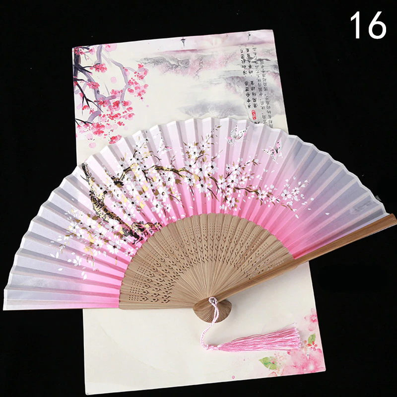 Thumbnail: Vintage Style Silk Folding Fan Chinese Japanese Pattern Art Craft