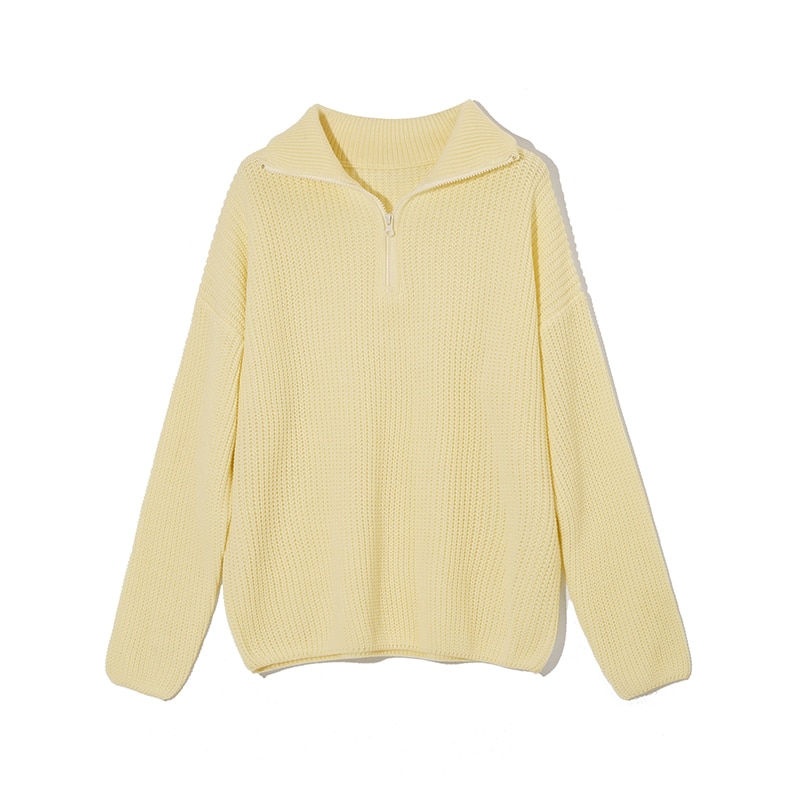 Thumbnail: WOTWOY Autumn Winter Thickening Knitted Sweater Women Casual Zipper Polo Collar