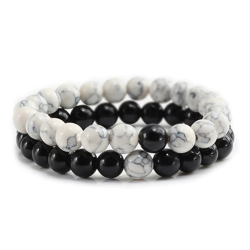 Thumbnail: Bracelet Distance Black White Natural Lava Stone Tiger Eye Beaded Yoga Bracelets
