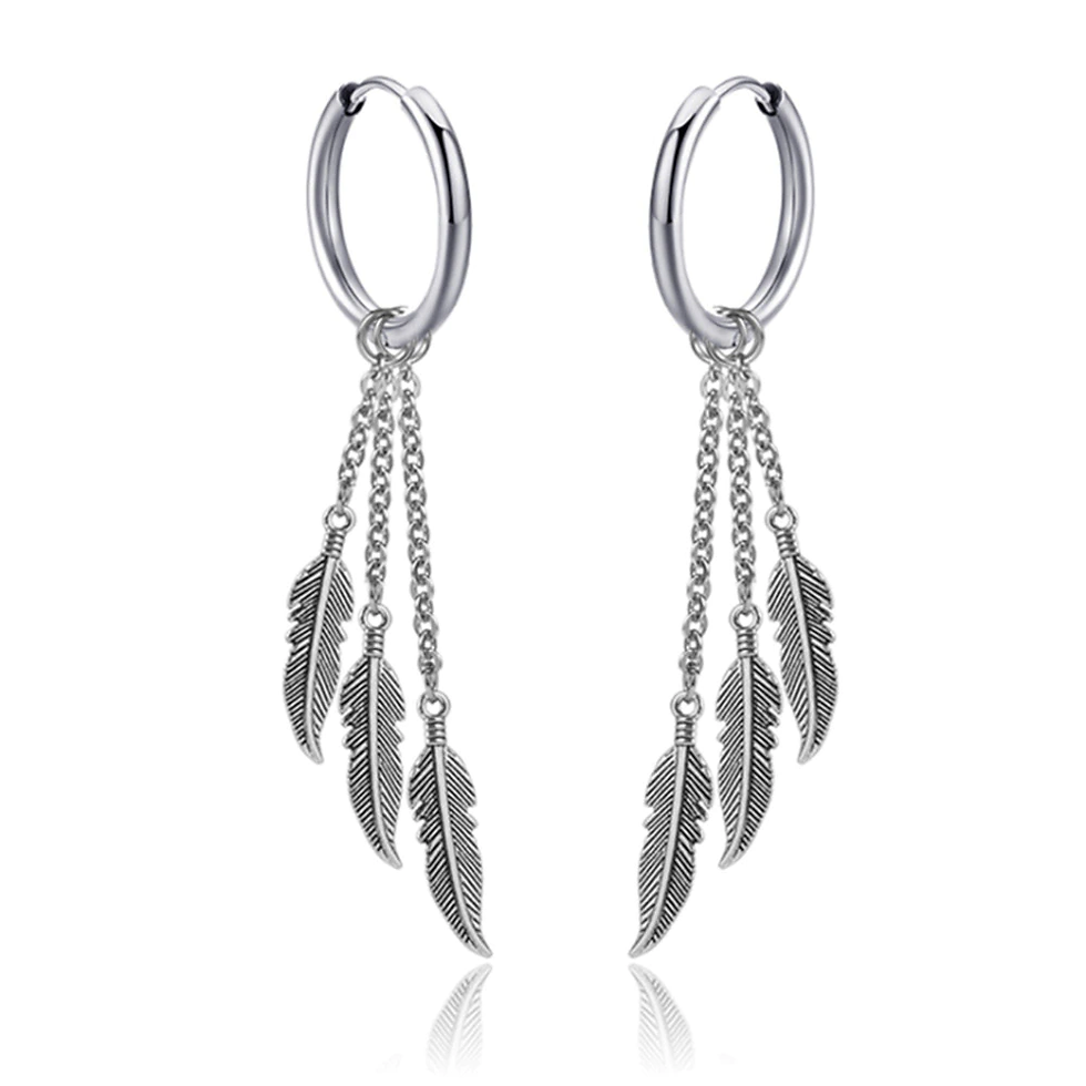 Thumbnail: Punk Stainless Steel Chain Hoop Earrings Trendy Goth Pop Hip Hop Pendants