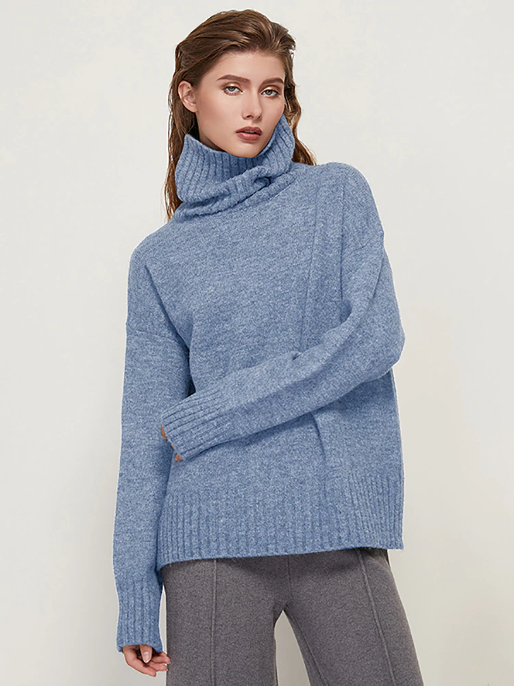 Thumbnail: Aachoae Autumn Winter Women Knitted Turtleneck Wool Sweaters Pullover Jumper