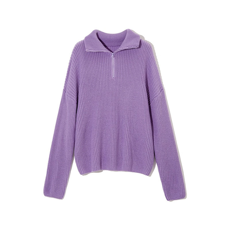 Thumbnail: WOTWOY Autumn Winter Thickening Knitted Sweater Women Casual Zipper Polo Collar