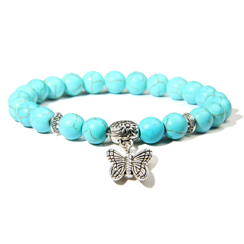 Thumbnail: Handmade Natural Stone Lotus Ohm Buddha Bracelet Pink Zebra Stone Lotus Charm