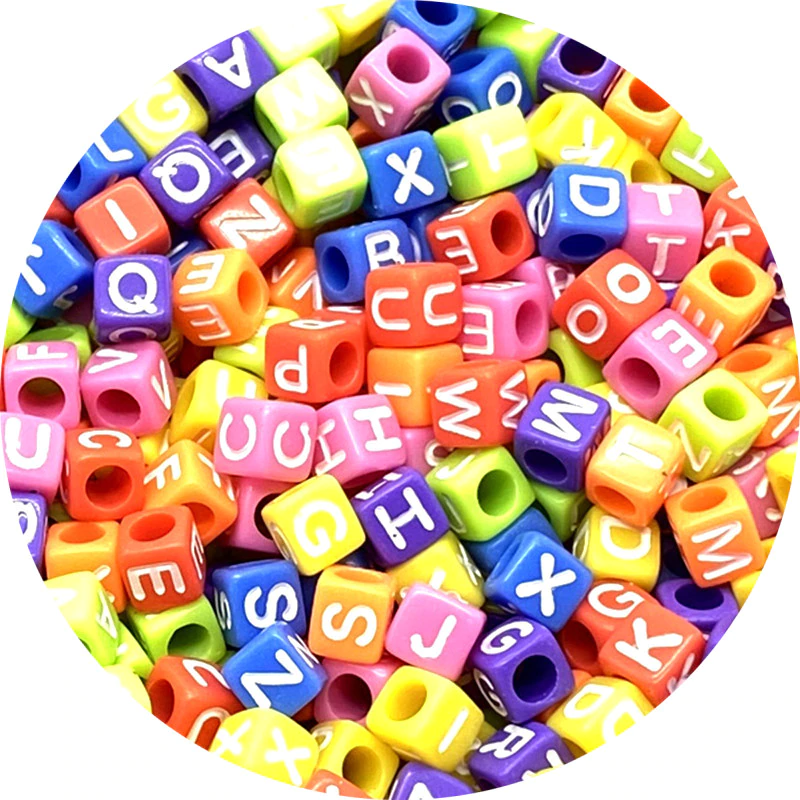 Thumbnail: 100pcs 6mm Mixed Square Alphabet Letter Beads Charms