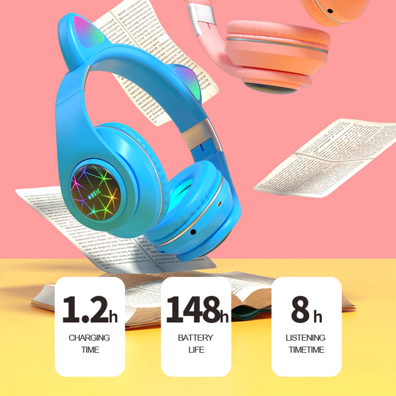 Thumbnail: Cat Ears Earphones Wireless Headphones Music Stereo Bluetooth With Mic Gamer