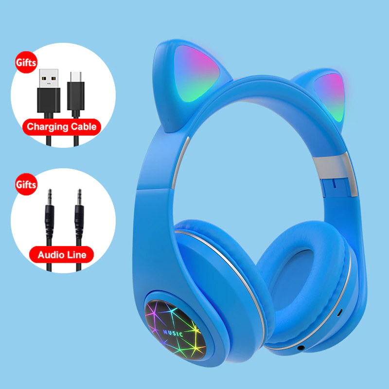 Thumbnail: Cat Ears Earphones Wireless Headphones Music Stereo Bluetooth With Mic Gamer