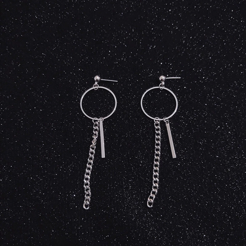 Thumbnail: Korea Style Harajuku Punk Cool Cross Chain Pendant Earrings