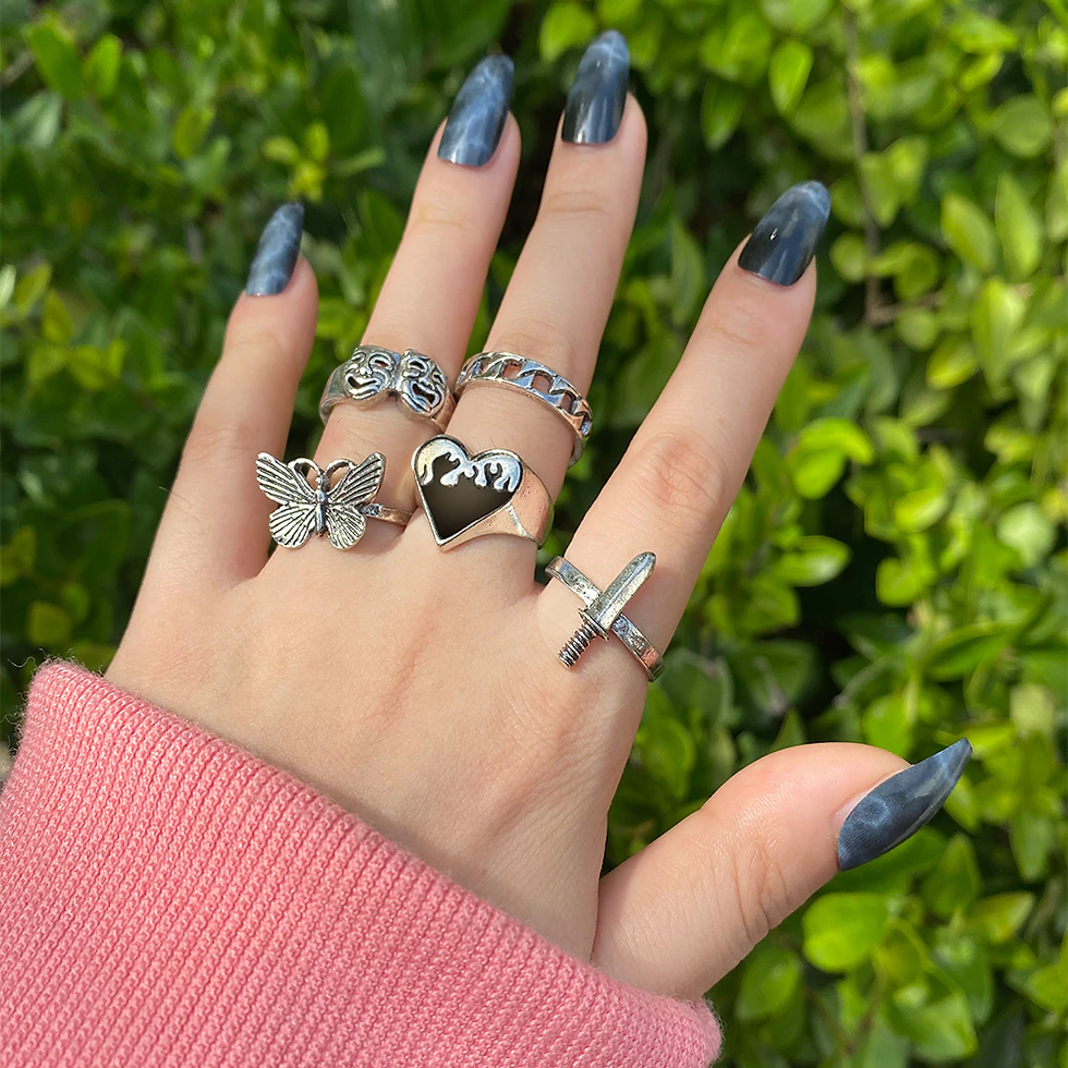 Thumbnail: Vintage Silver Plated Angel Wings Ring Gothic Punk Steampunk Butterfly Skull