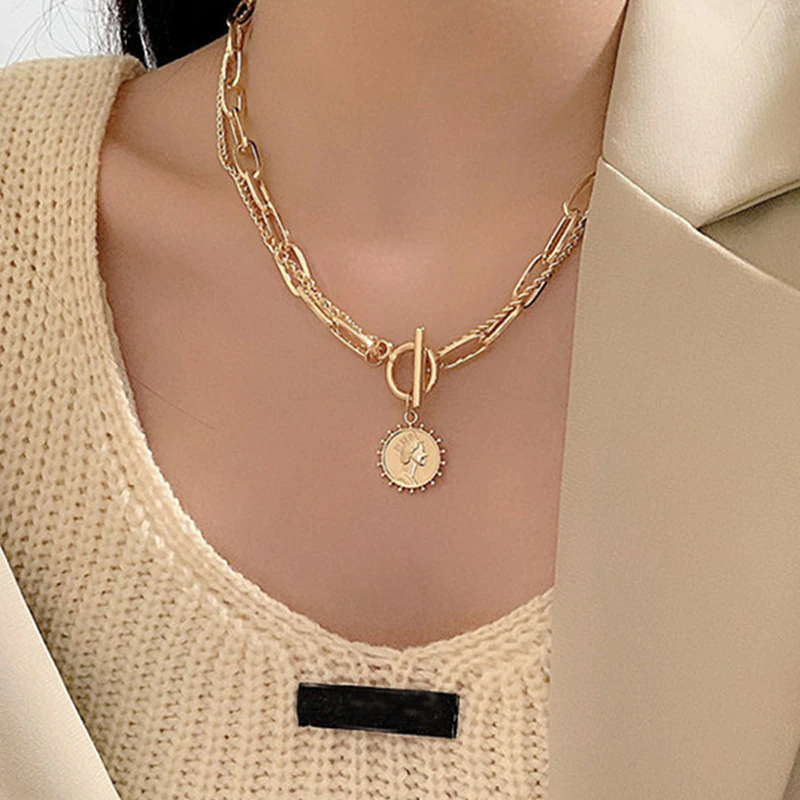 Thumbnail: 17KM Fashion Asymmetric Lock Necklace Twist Gold Silver Color Lock Choker Chain