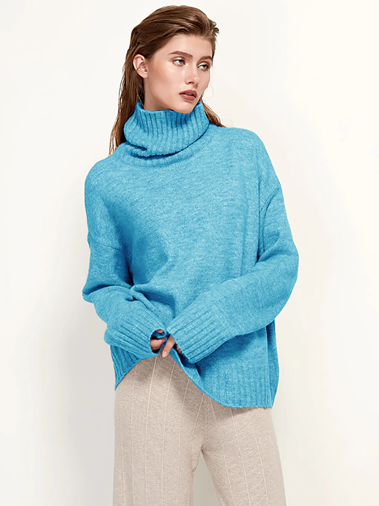 Thumbnail: Aachoae Autumn Winter Women Knitted Turtleneck Wool Sweaters Pullover Jumper