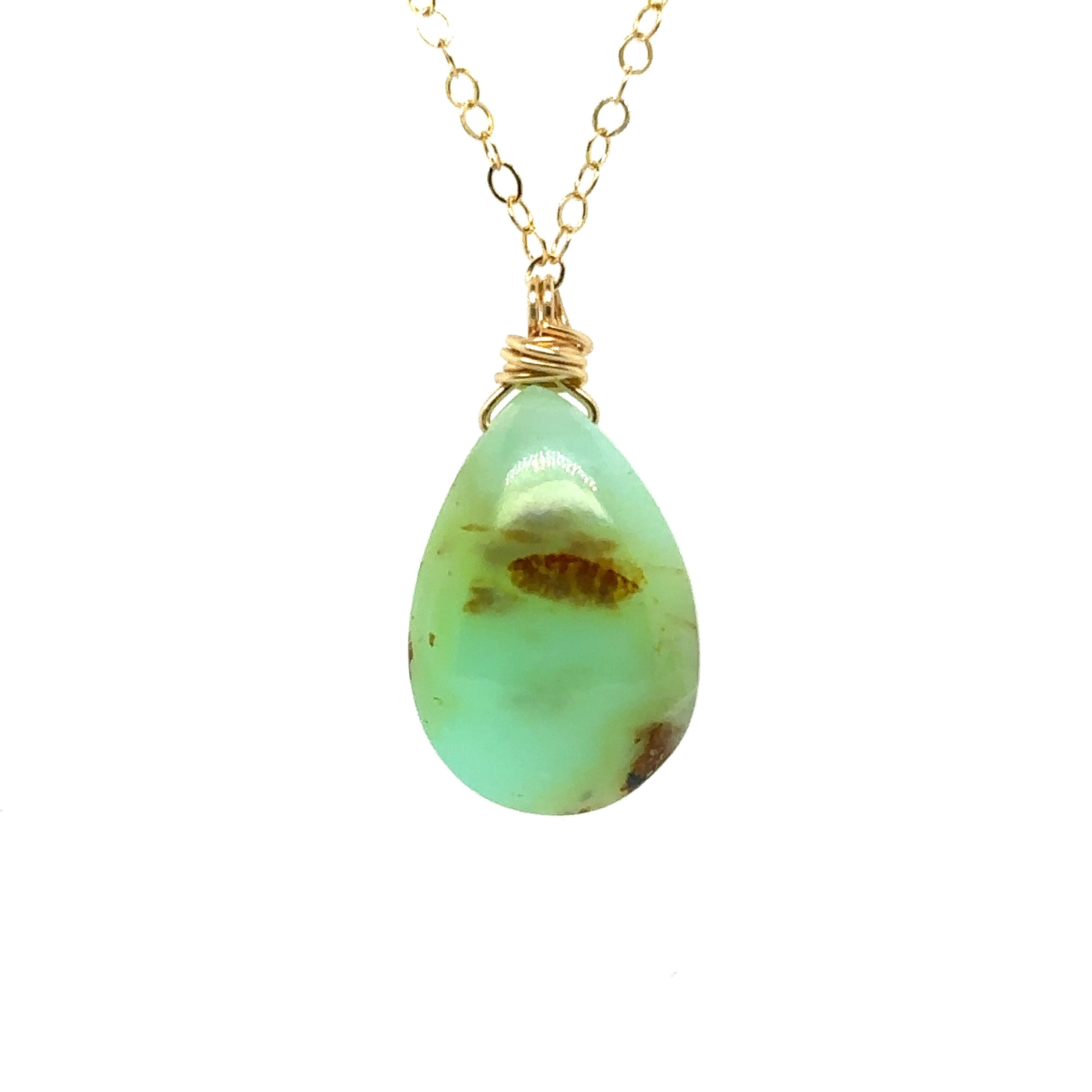 Tanzanian Green Opal 14K Gold fill Necklace 