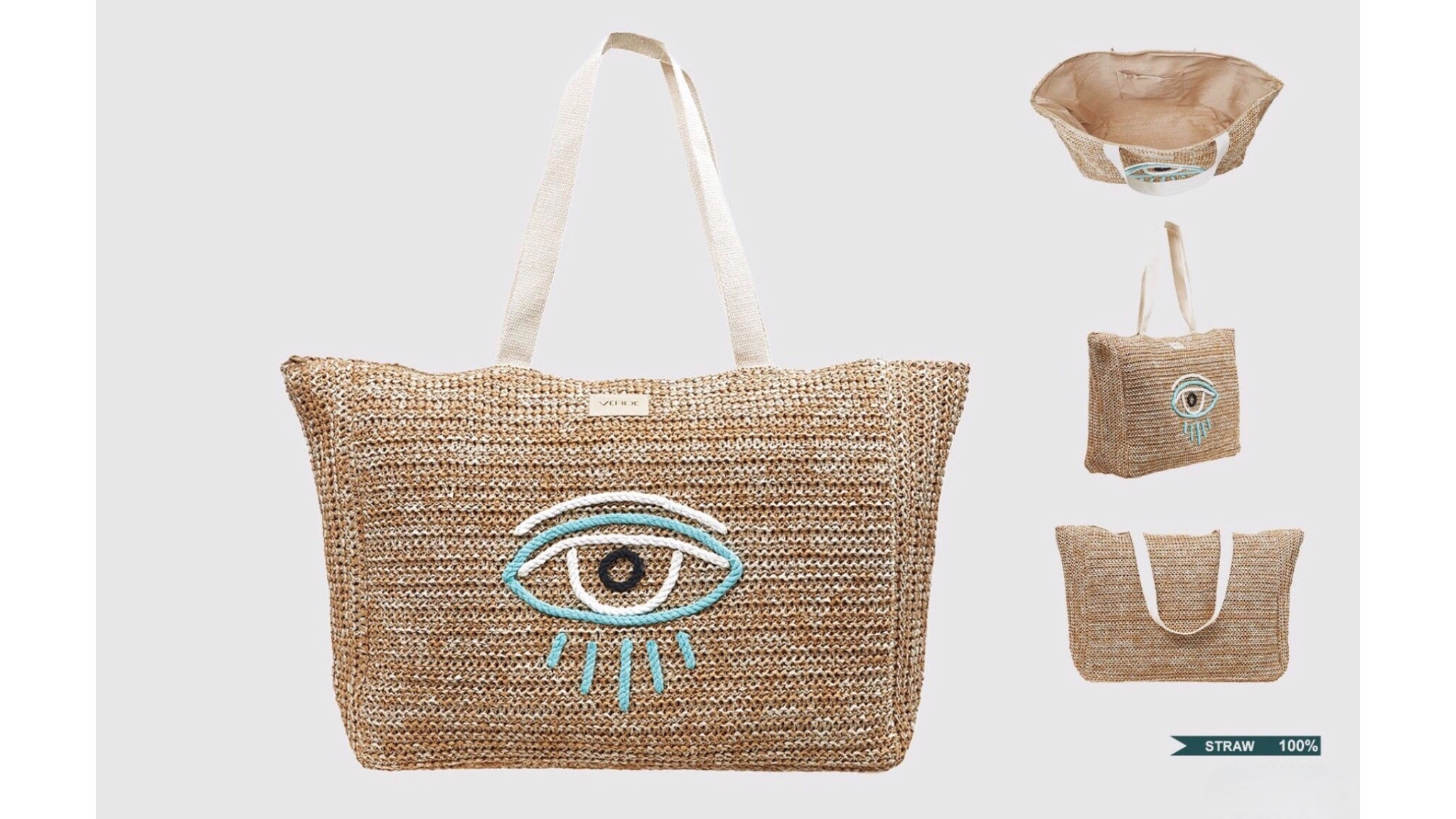 Handmade Straw Bag with Evil Eye