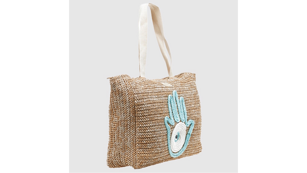 Thumbnail: Handmade Straw Bag with Fatima Evil Eye