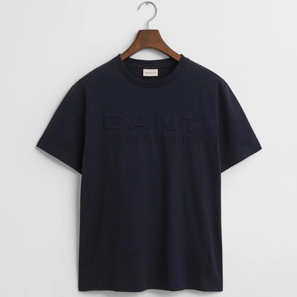 GANT Mens Embossed T-shirt Evening Blue