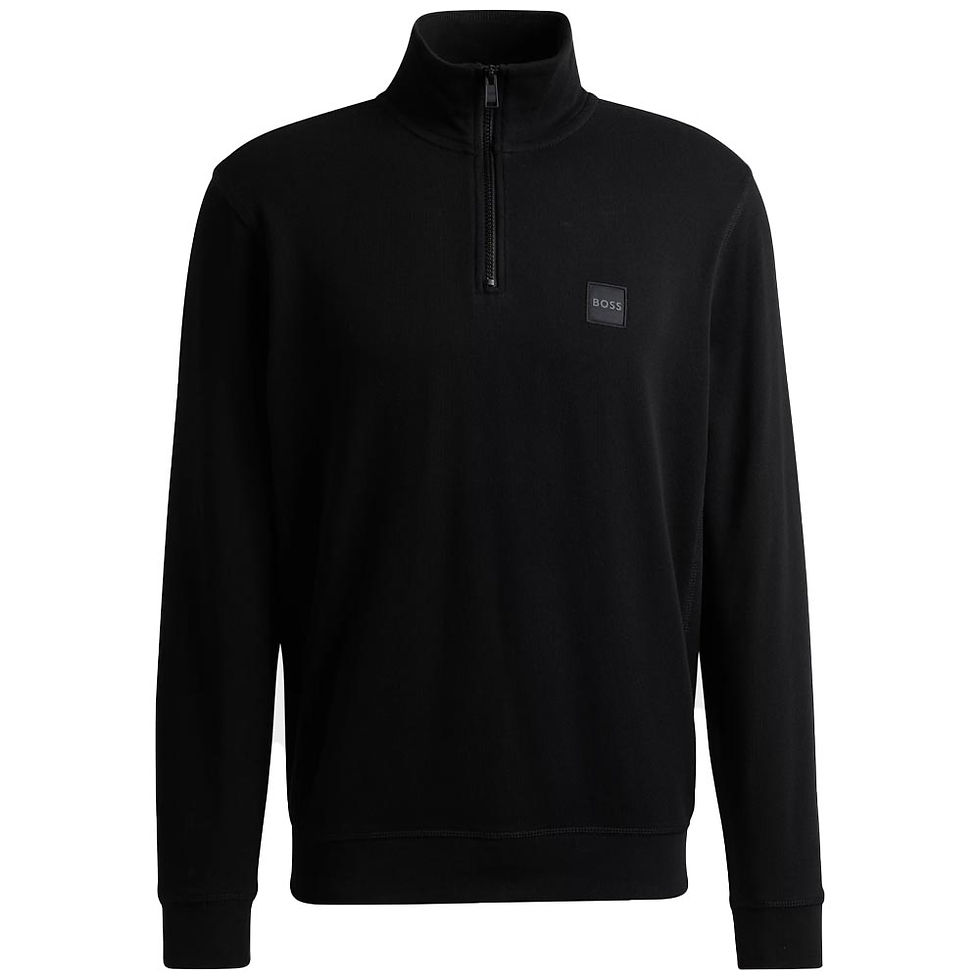 HUGO BOSS Mens Zip-neck Sweatshirt with Logo Patch Black