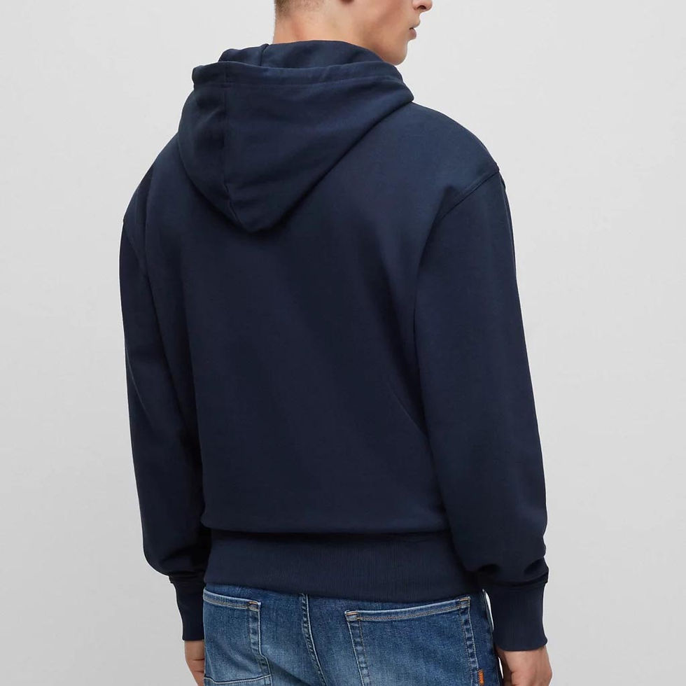Thumbnail: HUGO BOSS Mens Logo-print Hoodie in French-Terry Cotton Dark Blue