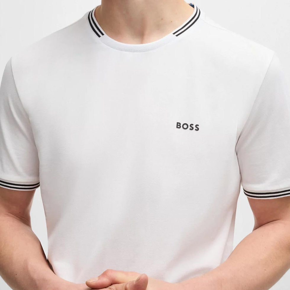 Thumbnail: HUGO BOSS Mens T-shirt with Stripes and Logo White