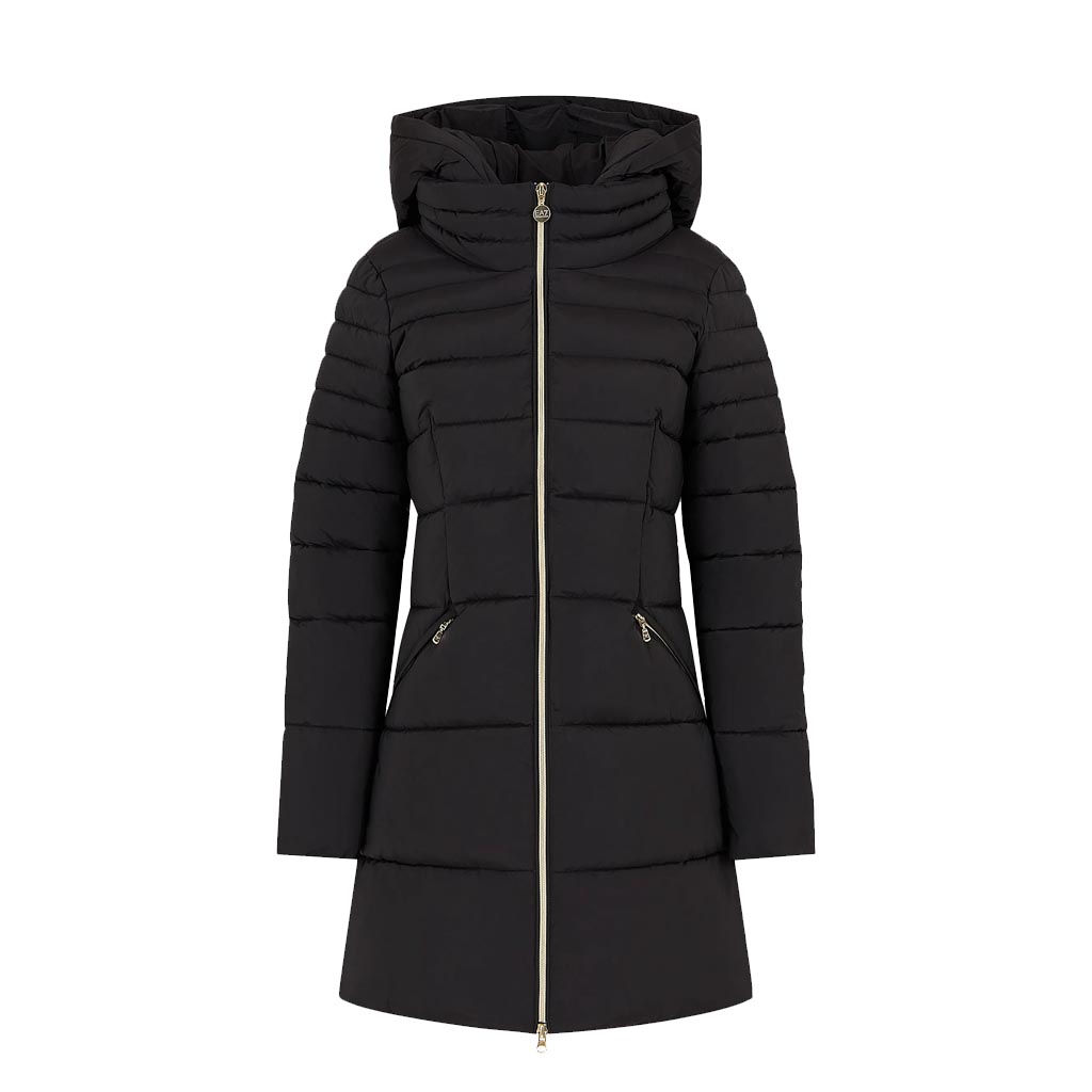 EA7 EMPORIO ARMANI Womens Winter Jacket Hooded Pea Coat Black