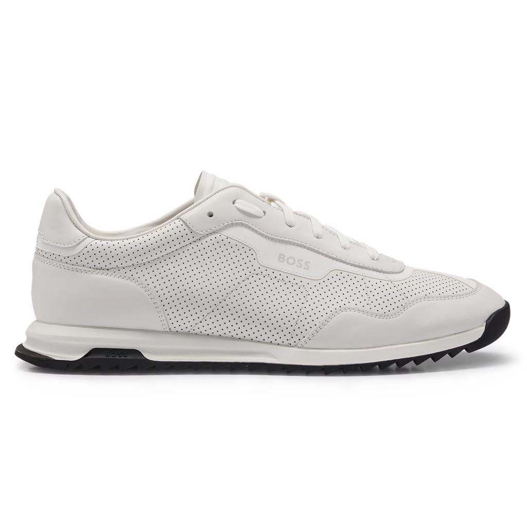 HUGO BOSS Mens Low-Top Trainers in Perforated Leather White 41A