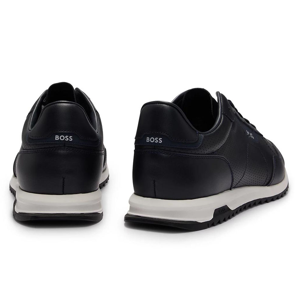 Thumbnail: HUGO BOSS Mens Low-Top Trainers in Perforated Leather Dark Navy 41C