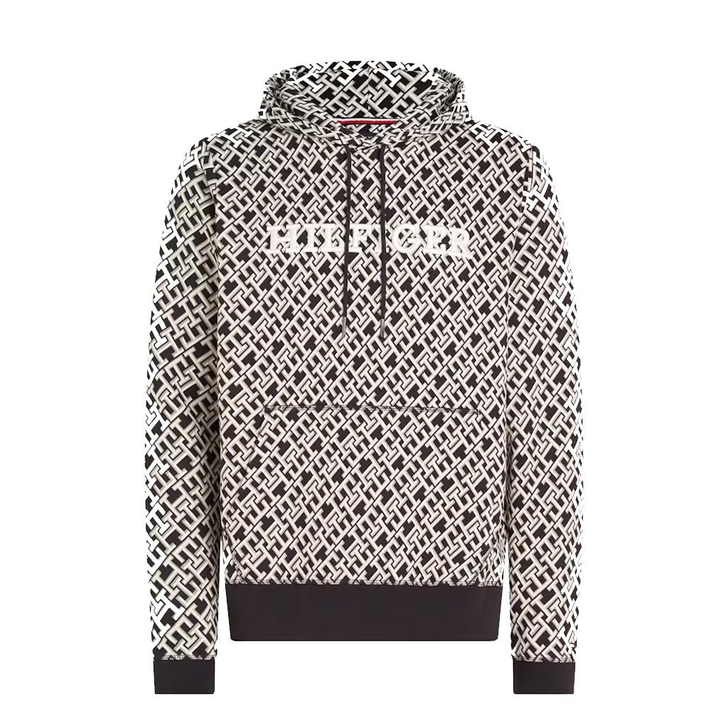 TOMMY HILFIGER Mens All-over Print Monogram Hoodie Black