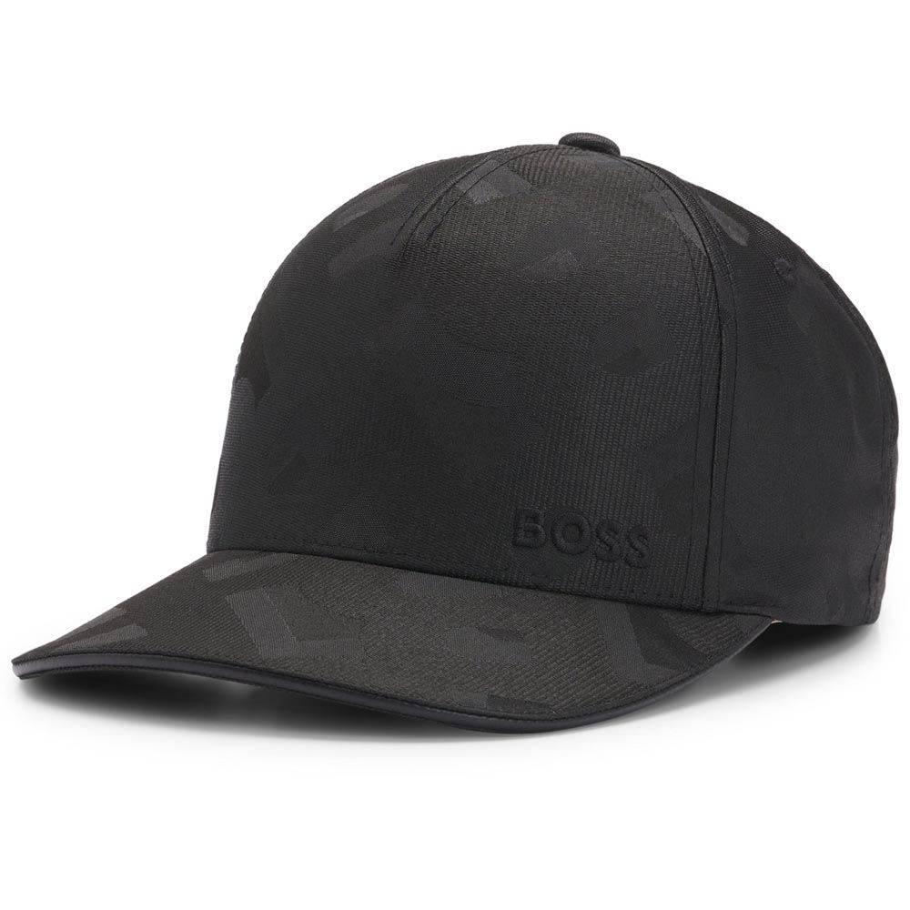 HUGO BOSS Monogram-Pattern Cap with Embroidered Logo Black