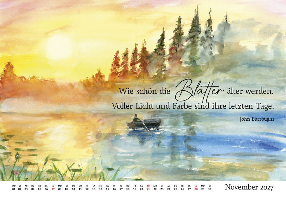 Miniaturbild: Wandkalender DIN A3 2027, positive Sprüche mit Aquarelle-Bildern, Monatskale