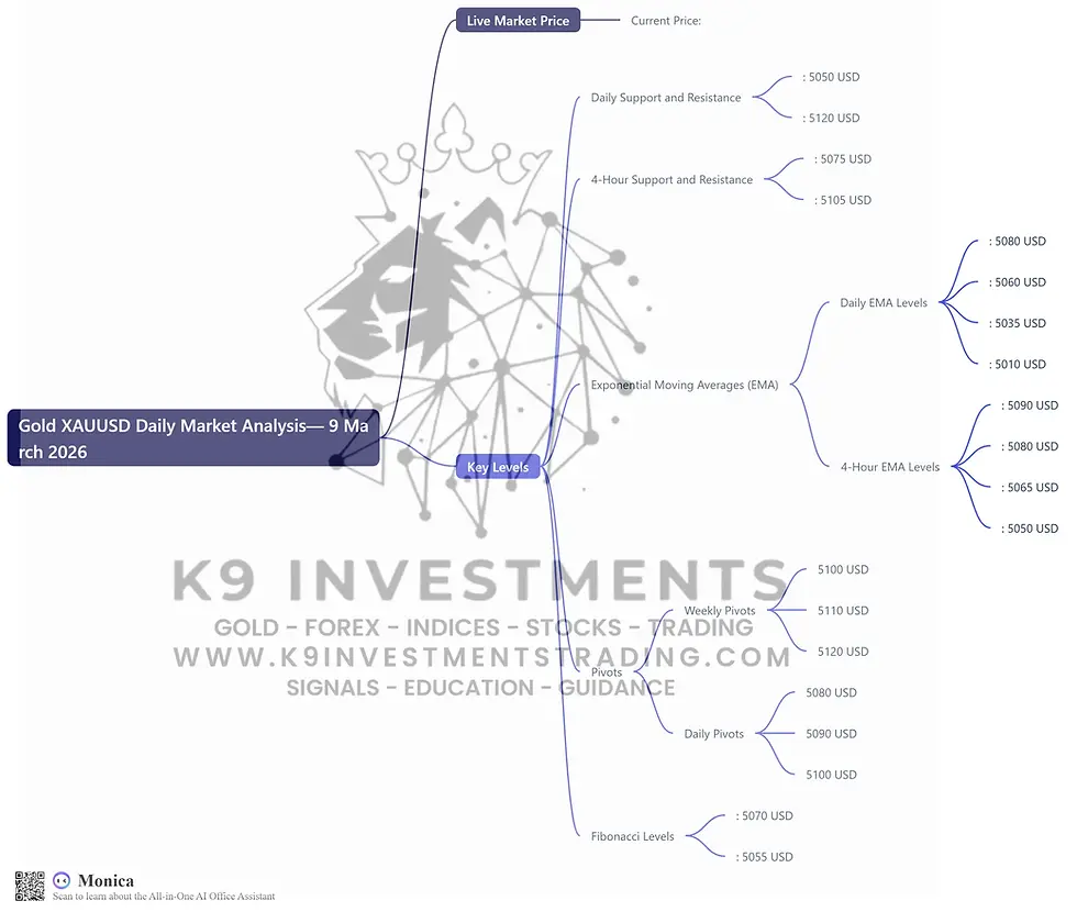 Gold XAUUSD Daily Market Analysis— 9 March 2026 by K9 Investments Trading