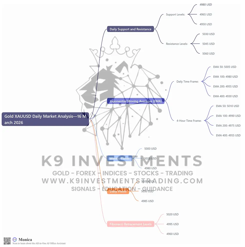 Gold XAUUSD Daily Market Analysis—16 March 2026 by K9 Investments Trading