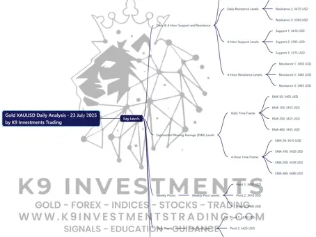 Here’s the Gold XAUUSD Daily Analysis mind map for July 23, 2025 by K9 Investments Trading