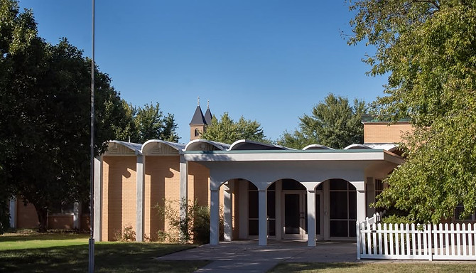 Front entrance to St. John's Place in Victoria, Kansas