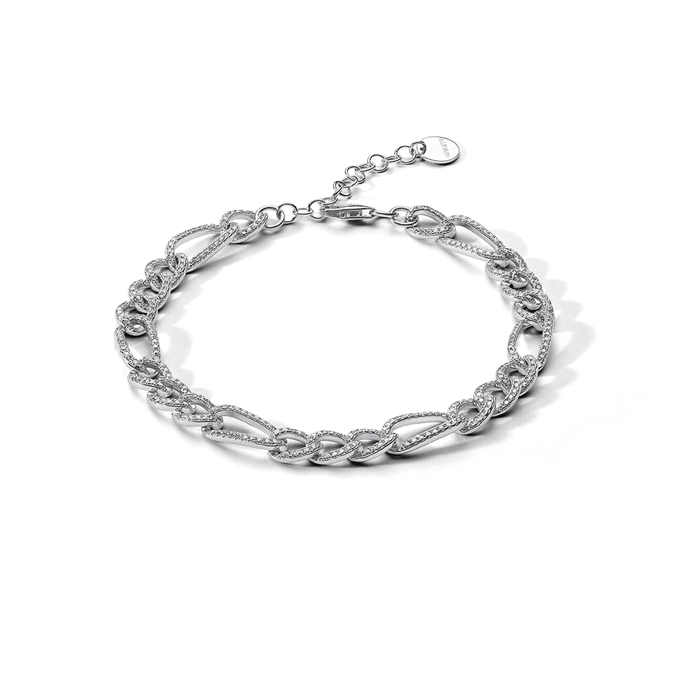 Chic-Net Bracciale Uomo E Donna In Argento Sterling 925: Modello A Pieghe Con Finitura Bianco Ossidato E Lucido - 3