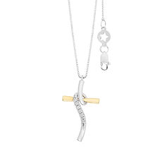 Collana da donna con croce in Oro bianco e giallo 750‰ e Diamanti bianchi della Collezione Croci di Comete Gioielli