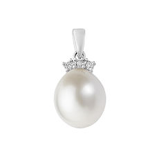 Ciondolo donna Oro bianco 750‰, Perla a goccia e Diamanti bianchi Collezione Perle d'amore Comete Gioielli