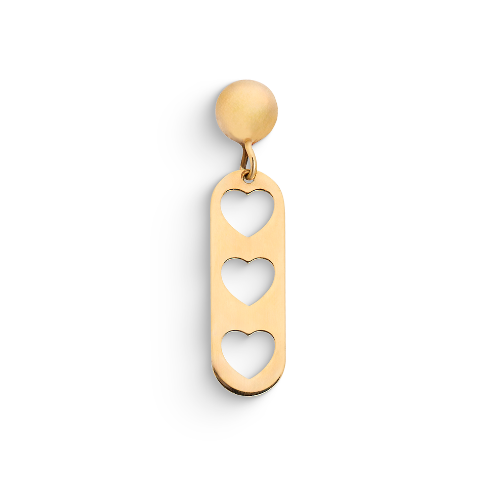 Mono Orecchino da donna in Oro giallo 375‰ con pendente a barra e tre Cuori traforati di Ambrosia Gioielli come auto-regalo