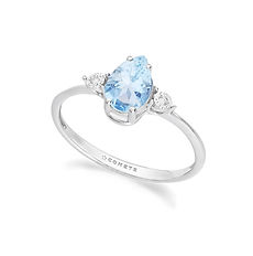 Anello da donna in Oro bianco 375‰ con Diamanti bianchi e Acquamarina a goccia della Collezione Storia di Luce Colore di Comete Gioielli