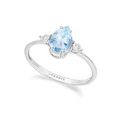 Anillo de mujer en Oro blanco 375‰ con Diamantes blancos y Acuamarina en forma de gota de la Colección Historia de Luz Color de Cometas Joyeros
