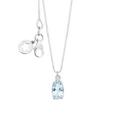 Collana da donna in Oro bianco 375‰ con Diamante bianco e Acquamarina ovale della Collezione Storia di Luce Colore di Comete Gioielli