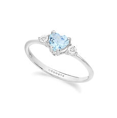 Anello da donna in Oro bianco 375‰ con Diamanti bianchi e Acquamarina cuore della Collezione Storia di Luce Colore di Comete Gioielli