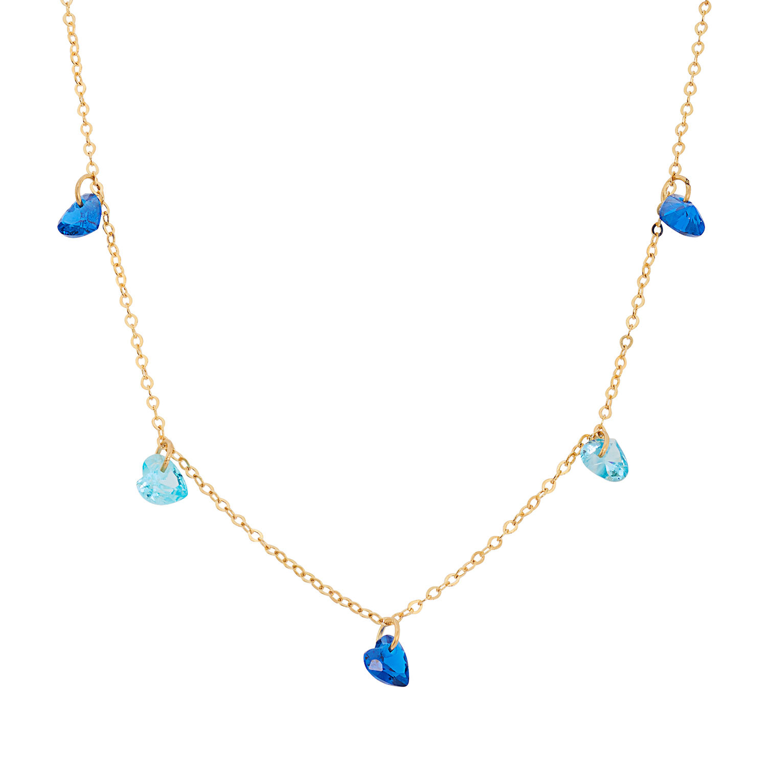 collana donna oro giallo con zirconi a cuore blu e azzurri Ambrosia Gioielli