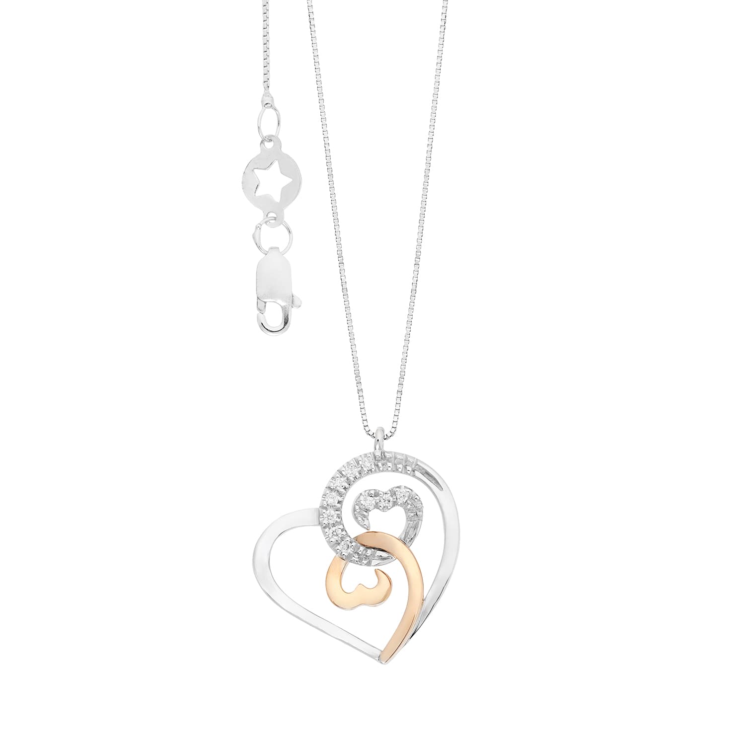 Collana con pendente a cuore in oro bianco 18k e smeraldi